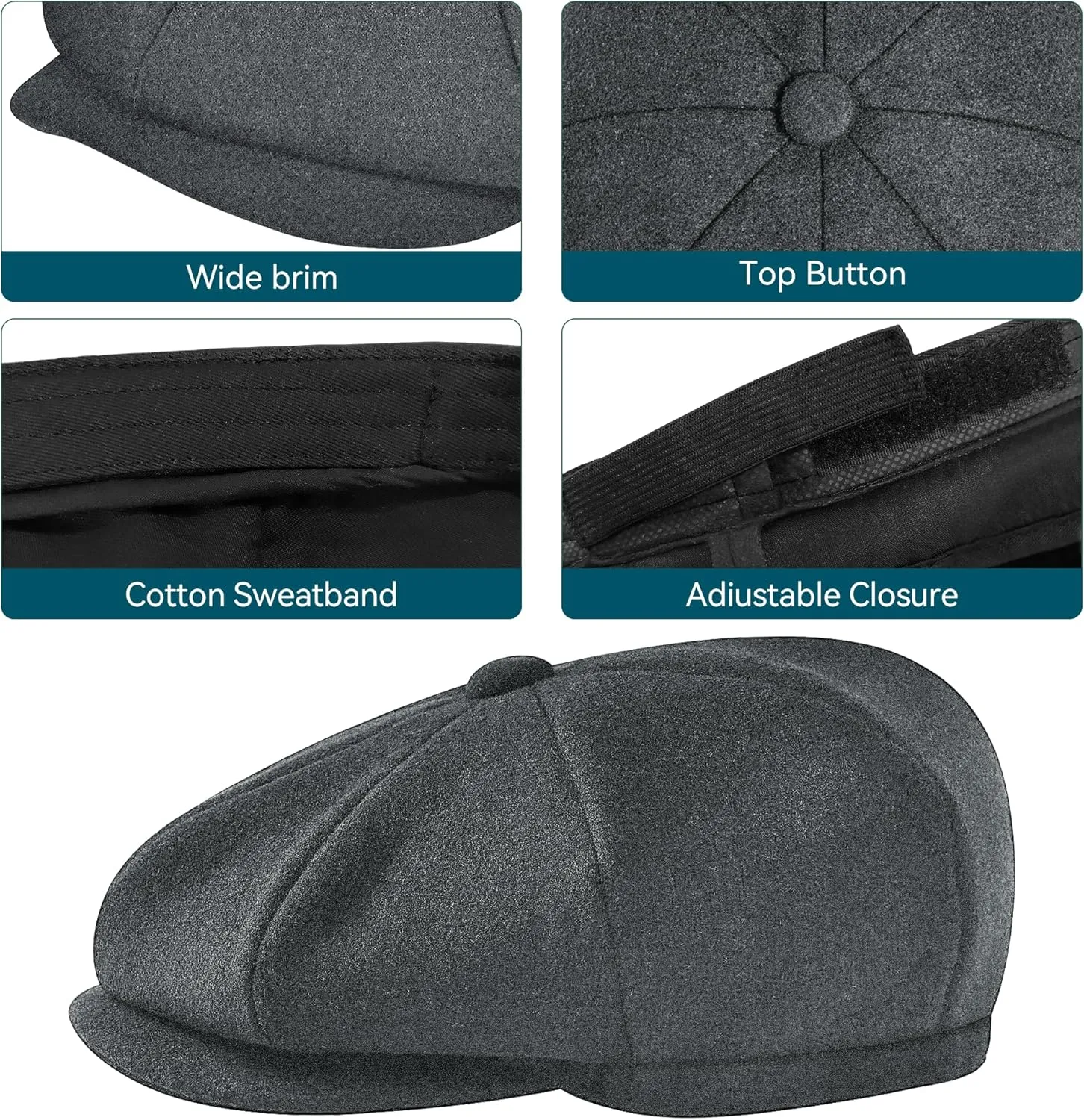 POUDAY Wool Blend Newsboy Cap for Men Irish Cap Newsboy Hat Newsies Cabbie Hat