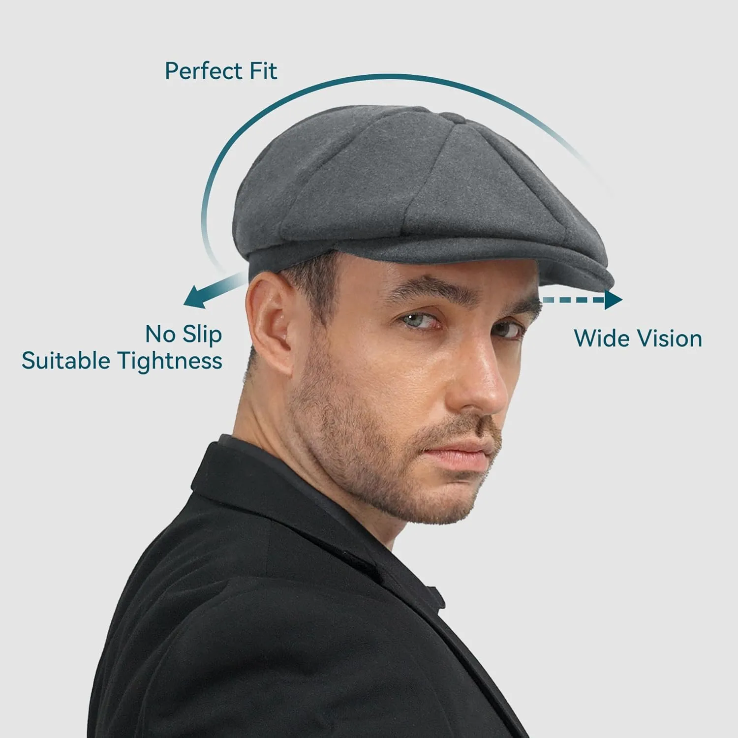 POUDAY Wool Blend Newsboy Cap for Men Irish Cap Newsboy Hat Newsies Cabbie Hat