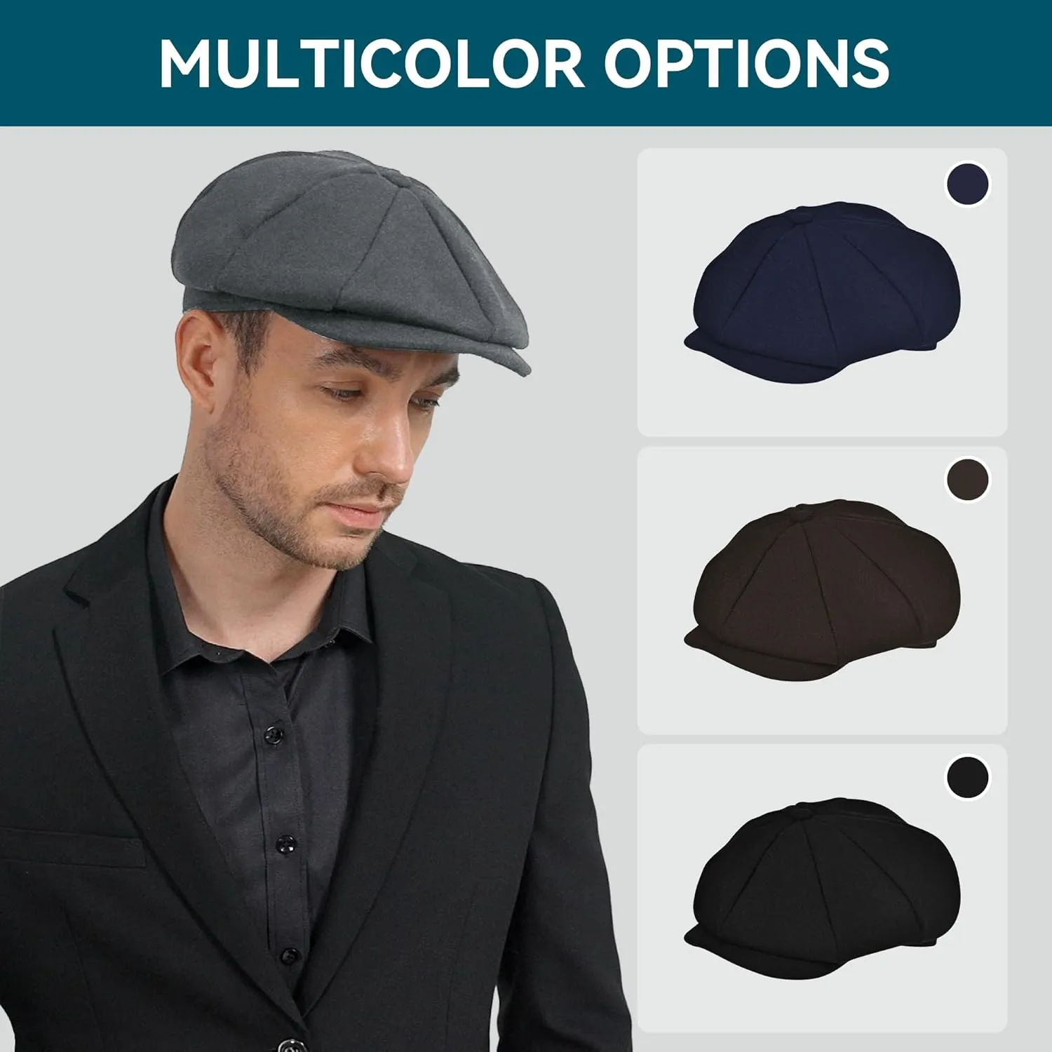 POUDAY Wool Blend Newsboy Cap for Men Irish Cap Newsboy Hat Newsies Cabbie Hat