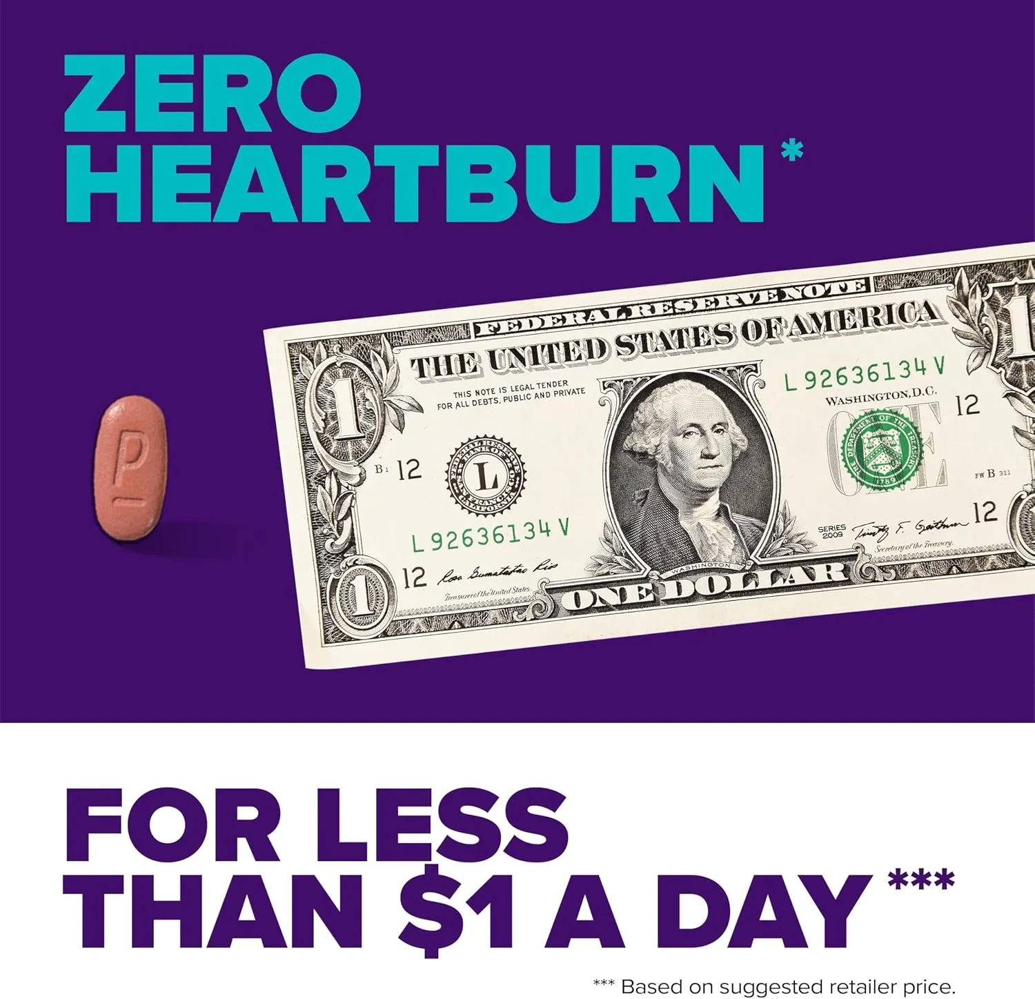 Prilosec OTC, Omeprazole Delayed Release 20mg, Acid Reducer, Treats Frequent Heartburn for 24 Hour Relief, All Day, All Night*, 20mg, 42 Tablets