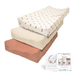 Primlect Muslin Changing Pad Cover for Boys Girls 100% Cotton Fitted Baby Diaper Changing Table 3 Pack Soft and Breathable for Standard Changing Table Topper 32"x16"