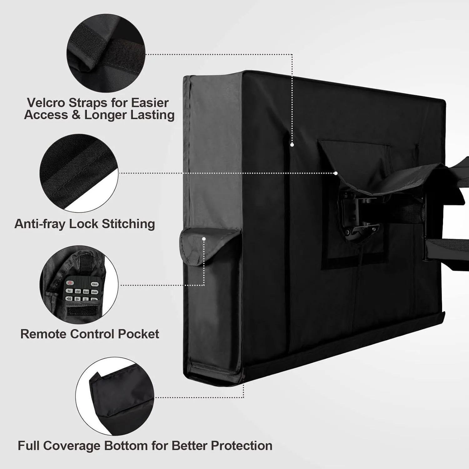 PureFit Outdoor TV Cover 55-58 inch Weatherproof Waterproof for Outside, TV Covers Protector Enclosure for Flat Screen TVs, Fits up to 55"W x 35"H x 5.5"D, Black