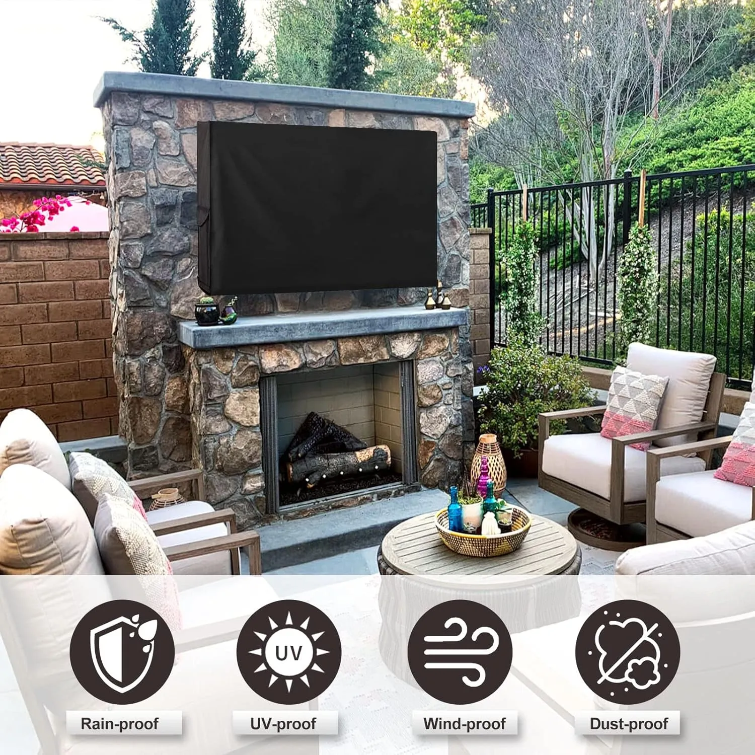 PureFit Outdoor TV Cover 55-58 inch Weatherproof Waterproof for Outside, TV Covers Protector Enclosure for Flat Screen TVs, Fits up to 55"W x 35"H x 5.5"D, Black