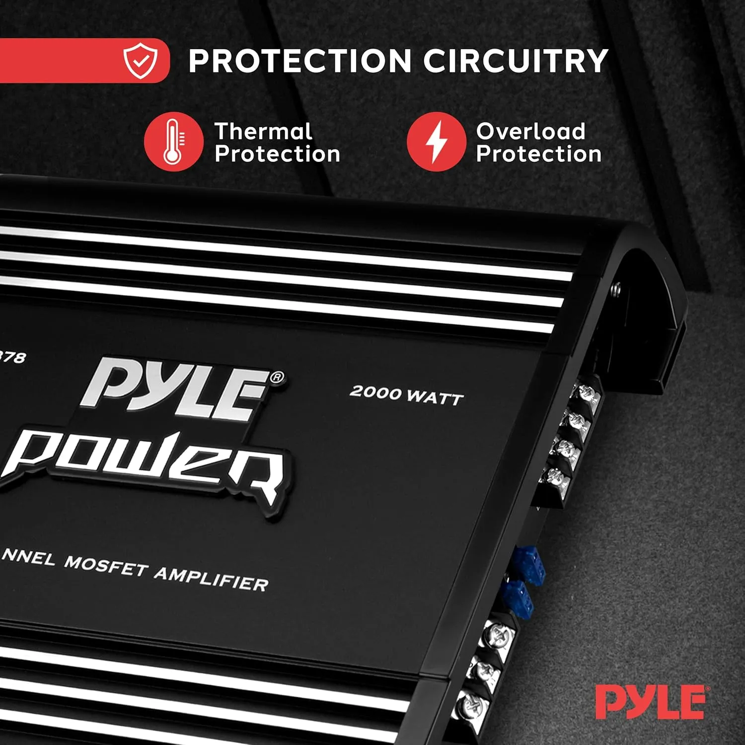 Pyle 2 Channel Car Stereo Amplifier - 2000W High Power Dual Channel Bridgeable Audio Sound Auto Small Speaker Amp Box w/ MOSFET, Crossover, Bass Boost Control, Silver Plated RCA Input Output-PLA2378