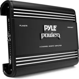 PYLE 4 Channel Car Stereo Amplifier - 2000W High Power 4-Channel Bridgeable Audio Sound Auto Small Speaker Amp Box w/ MOSFET, Crossover, Bass Boost Control, Silver Plated RCA Input Output - PLA4278
