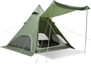 Pyramid Outdoor Tent, Oxford Cloth Waterproof Tent, Family Camping Tent Quick Set Up Tent for Beach, Travel, Hiking, Mountaineering, Outdoor Activities, Army Green