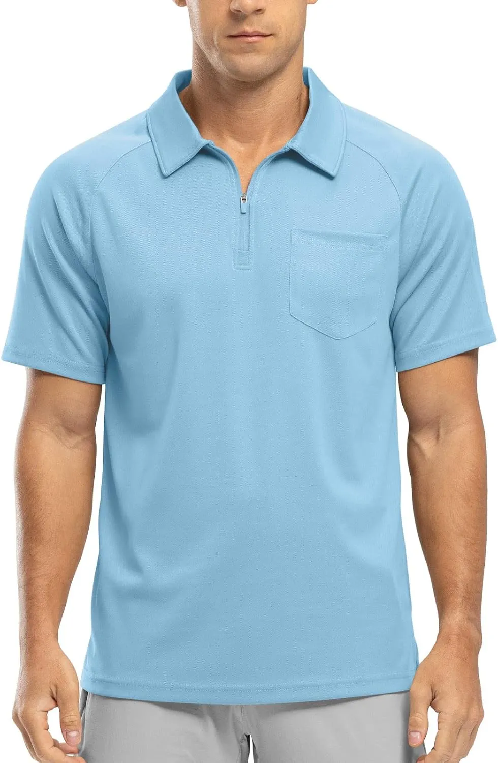 Rdruko Men's Polo Shirts with Pocket Short Sleeve Dry Fit 1/4 Zip Golf Sports Collared Summer T Shirts