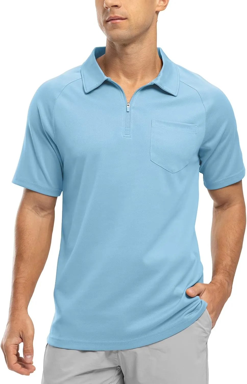 Rdruko Men's Polo Shirts with Pocket Short Sleeve Dry Fit 1/4 Zip Golf Sports Collared Summer T Shirts