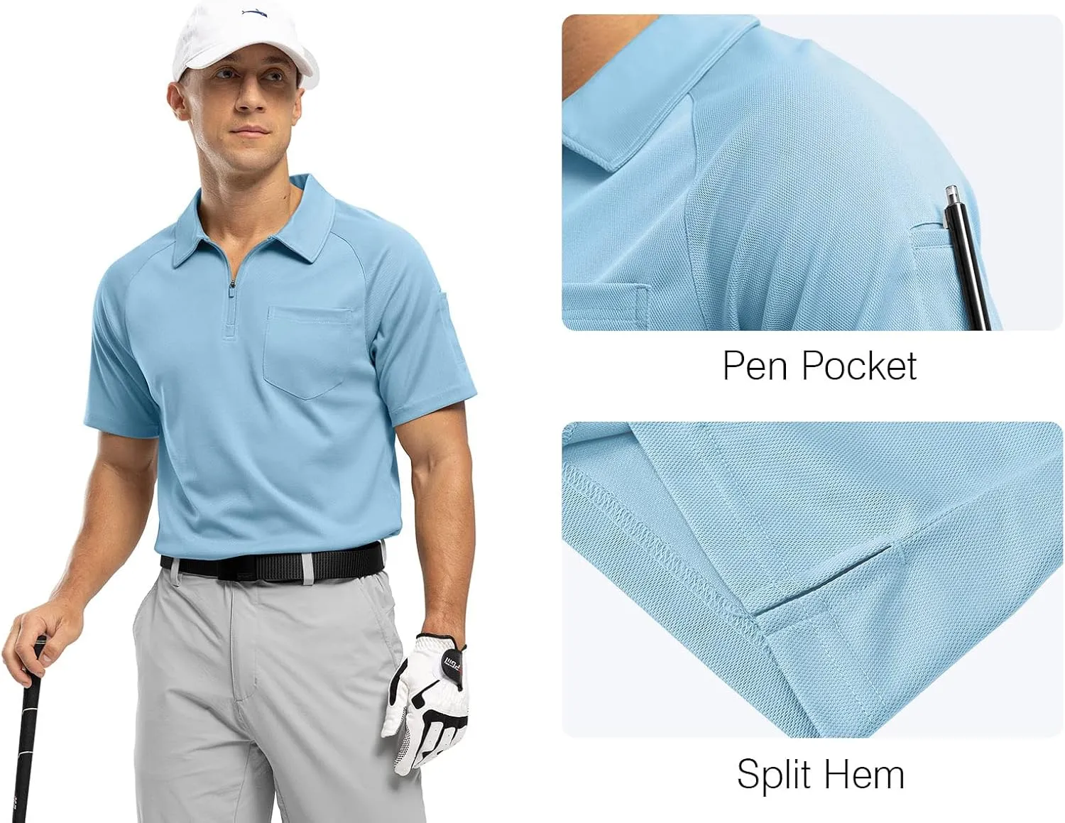 Rdruko Men's Polo Shirts with Pocket Short Sleeve Dry Fit 1/4 Zip Golf Sports Collared Summer T Shirts