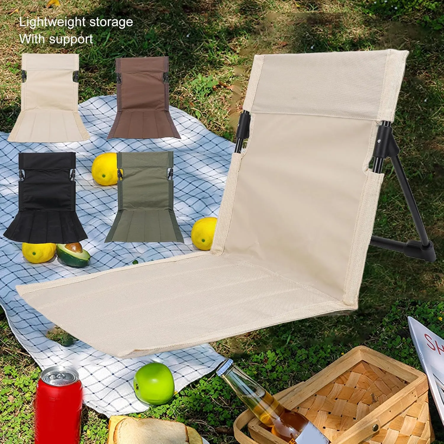 Recliner Folding Floor Chair, Lounge Chair with Backrest for Outdoor Camping Fishing Beach Trips and Concerts (Brown)