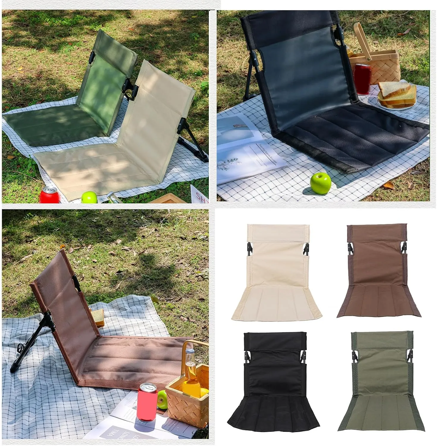 Recliner Folding Floor Chair, Lounge Chair with Backrest for Outdoor Camping Fishing Beach Trips and Concerts (Brown)
