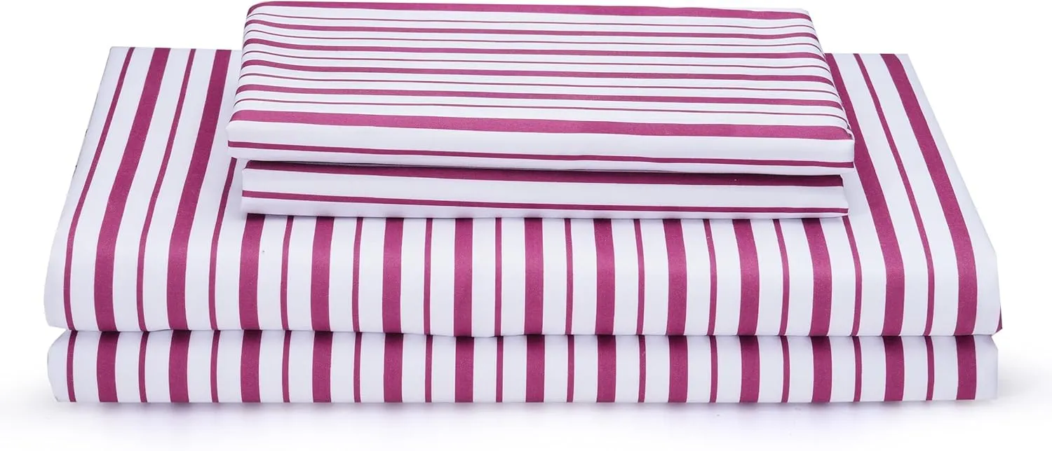 Red Striped Sheets Set Full Size 4 Piece - Super Soft, Easy Care & Breathable Red and White Pinstripe Bed Sheet Set with 16-Inch Deep Pockets, Great Gift for Christmas & Birthday