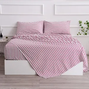 Red Striped Sheets Set Full Size 4 Piece - Super Soft, Easy Care & Breathable Red and White Pinstripe Bed Sheet Set with 16-Inch Deep Pockets, Great Gift for Christmas & Birthday