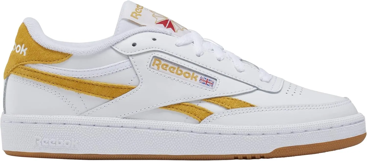 Reebok Women's Club C Revenge Sneaker, White/Retro Gold/Gum, 5