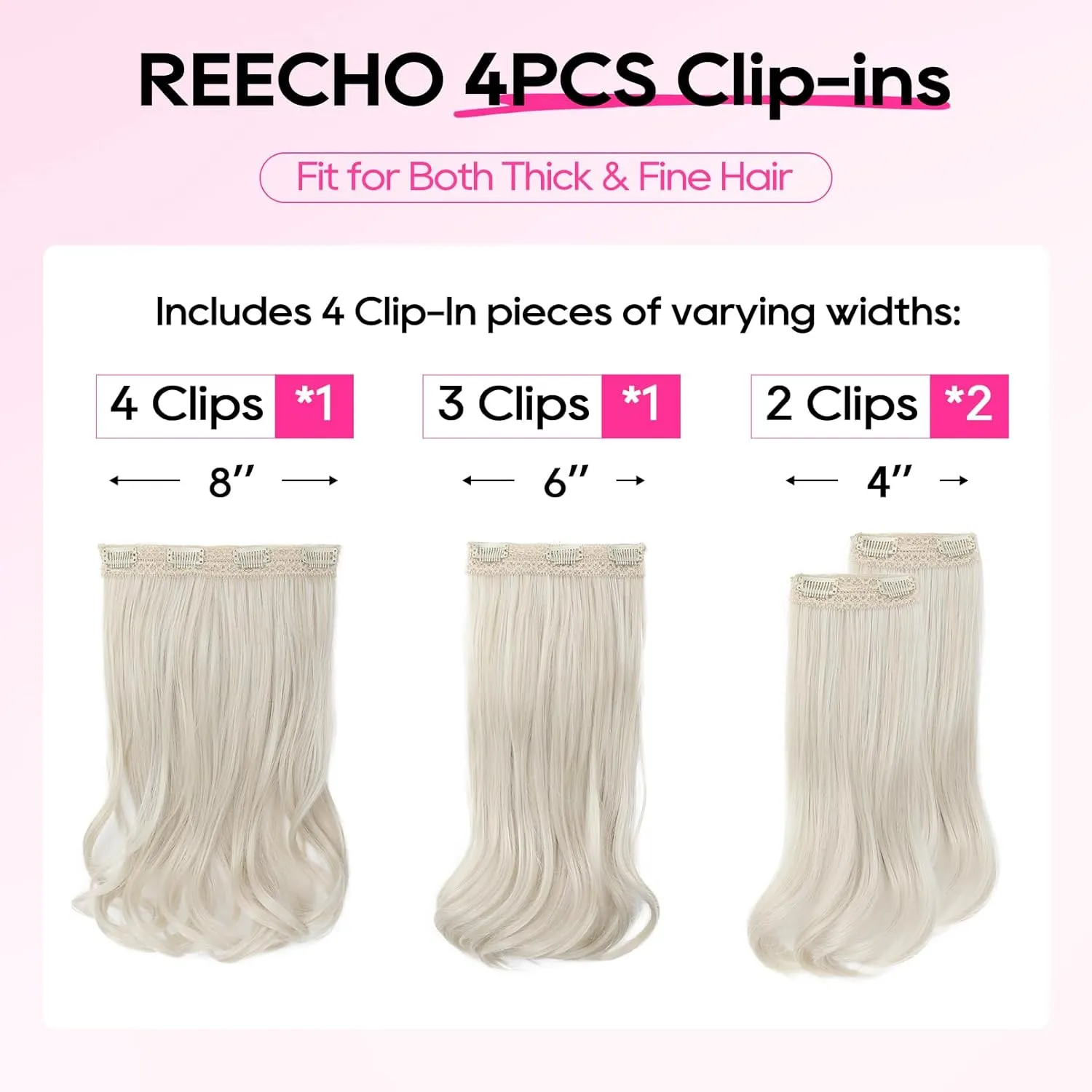 REECHO Clip-in Hair Extensions, 4PCS Lace Weft, 14" Short Wavy, Invisible, Natural Soft Hairpieces for Women, Dark Brown