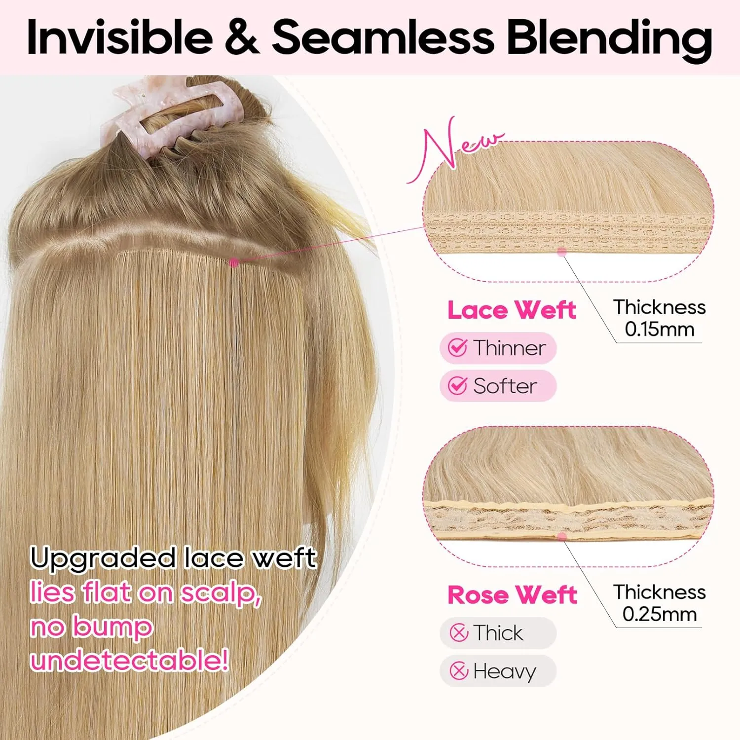 REECHO Clip-in Hair Extensions, 4PCS Lace Weft, 14" Short Wavy, Invisible, Natural Soft Hairpieces for Women, Dark Brown