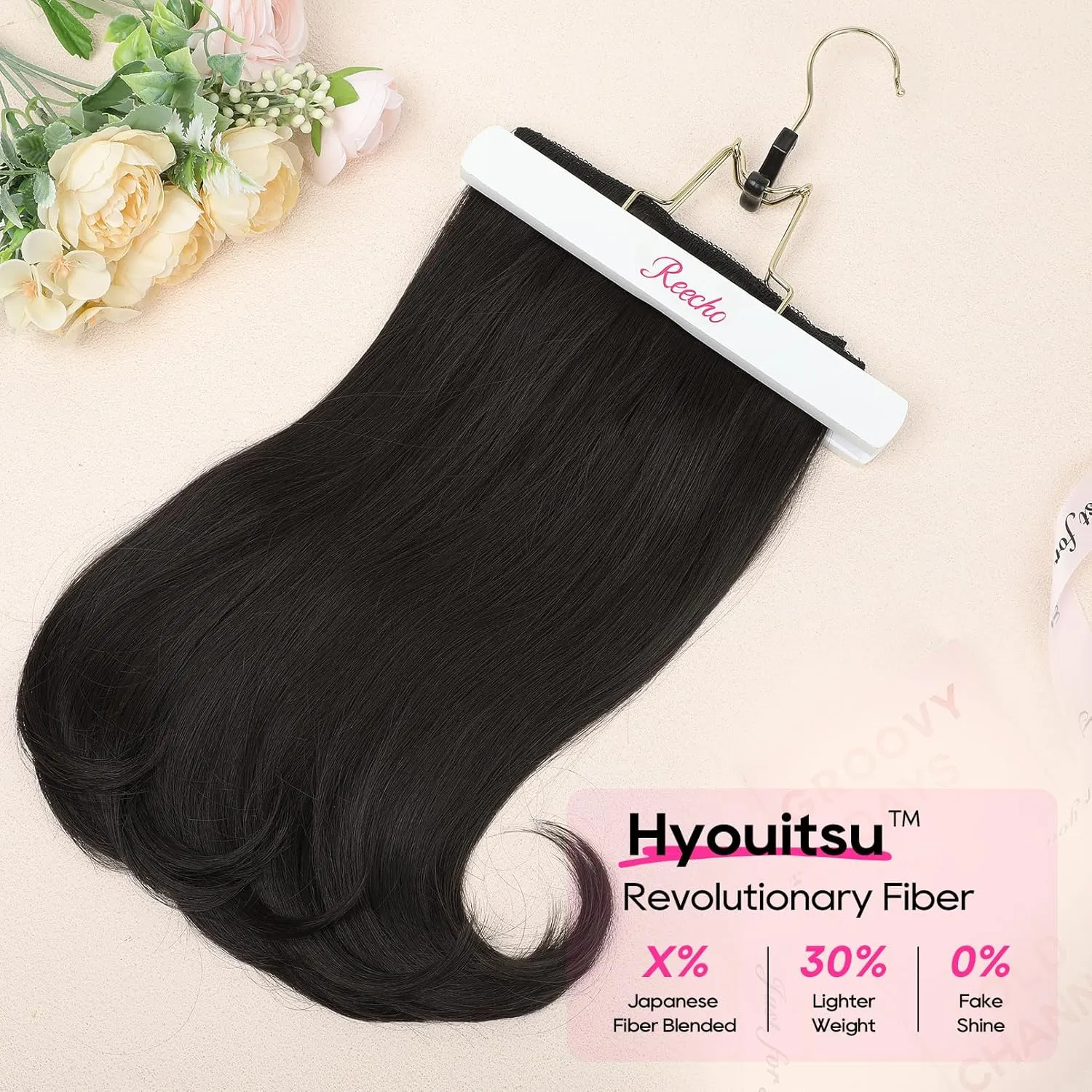 REECHO Clip-in Hair Extensions, 4PCS Lace Weft, 14" Short Wavy, Invisible, Natural Soft Hairpieces for Women, Dark Brown
