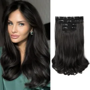 REECHO Clip-in Hair Extensions, 4PCS Lace Weft, 14" Short Wavy, Invisible, Natural Soft Hairpieces for Women, Dark Brown
