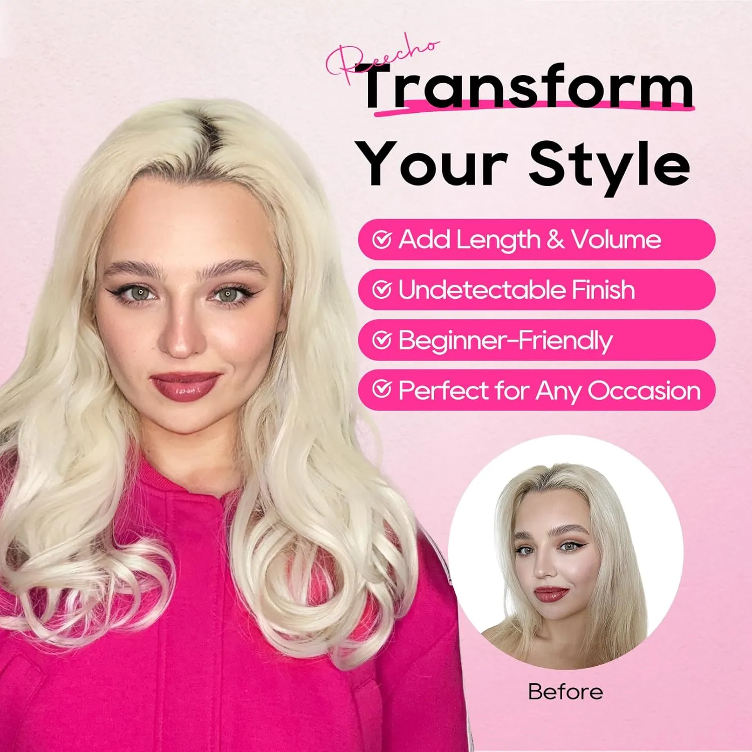 REECHO Clip-in Hair Extensions, 4PCS Lace Weft, 14" Short Wavy, Invisible, Natural Soft Hairpieces for Women, Dark Brown