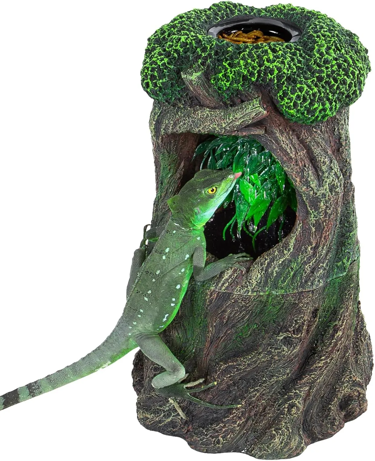 REPTI ZOO Large Reptile Waterfall Drinking Fountain with Food Dish, 1000ML Reptile Terrarium Water Dispenser for Bearded Dragon Gecko Chameleon Lizard Tree Frog Turtle