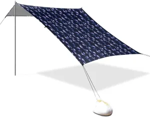 Retro Flowers Navy Blue Beach Tent & Canopy UPF50  Lightweight Large Portable Sun Shelter with Sand Shovel, Sandbags for Family Travel