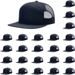 Richardson 168 Hi-Pro 7 Panel Flat Bill Adjustable Snapback Trucker Mesh Back Cap | OSFM | Bulk Pack Available
