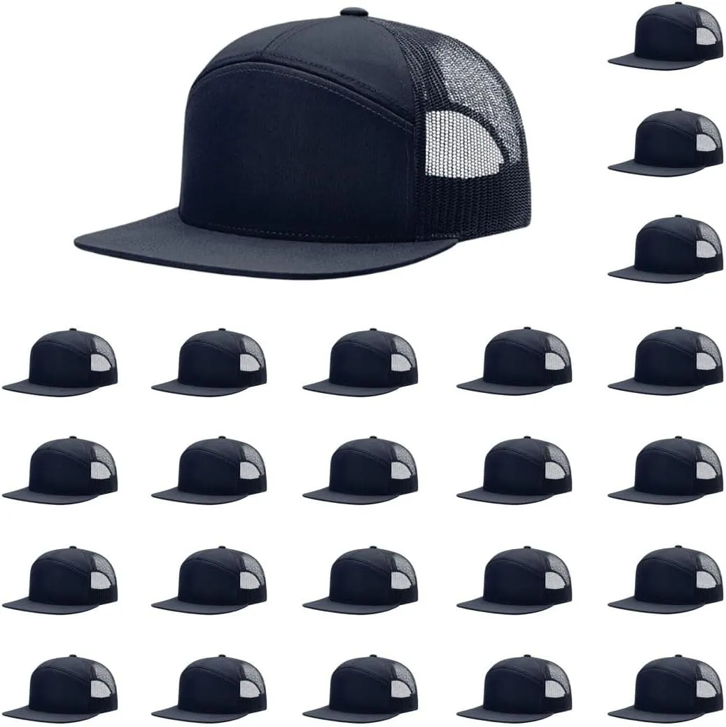 Richardson 168 Hi-Pro 7 Panel Flat Bill Adjustable Snapback Trucker Mesh Back Cap | OSFM | Bulk Pack Available