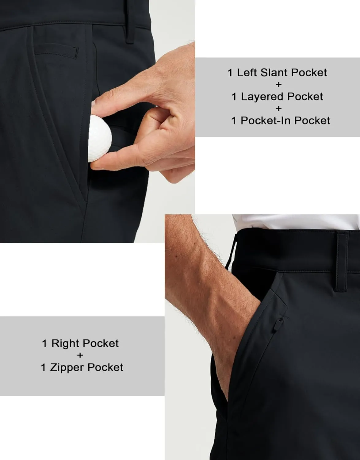 Rouen Golf Pants Men 8 Pockets Water Resistant Flat Front - 30"/32"/34" Chino Dress Pants Lightweight Stretch Casual Trousers