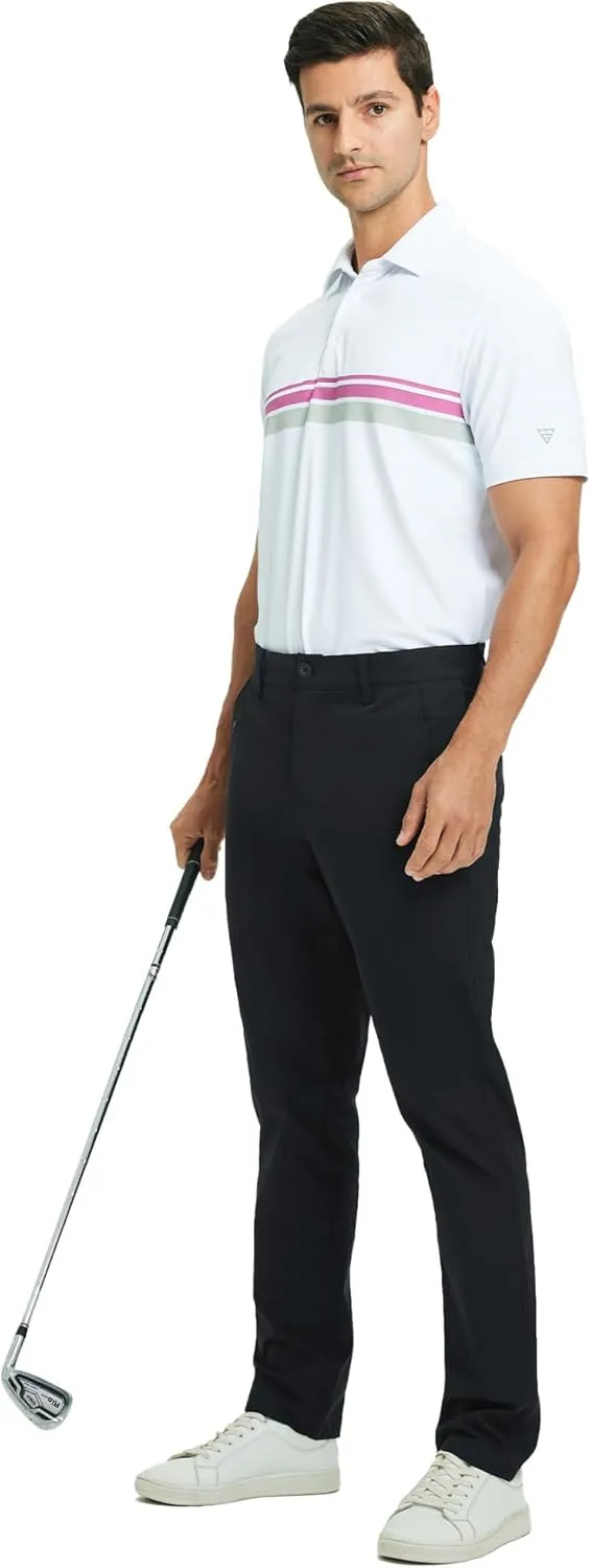 Rouen Golf Pants Men 8 Pockets Water Resistant Flat Front - 30"/32"/34" Chino Dress Pants Lightweight Stretch Casual Trousers