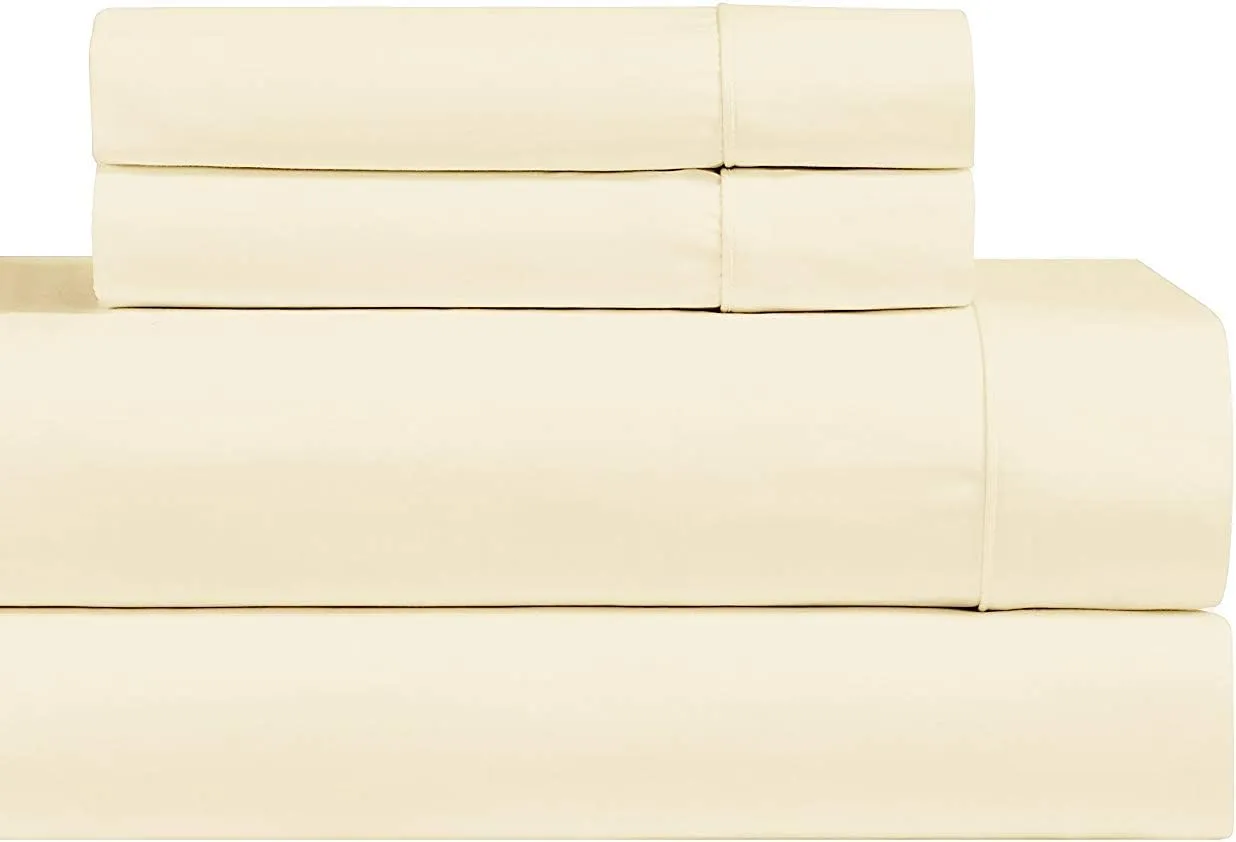 Royal Hotel Bedding Luxury Heavyweight 1000 Thread Count 3pc Bed Sheet Set 100% Cotton Material, Cool - Durable, Soft and Breathable Deep Pocket Sheets in Twin XL Size, Ivory-Cream