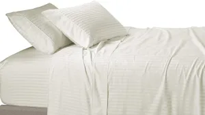 Royal Tradition Damask Striped 580-Thread-Count, 100-Percent Cotton California King Size Bed Sheets Set, Ivory