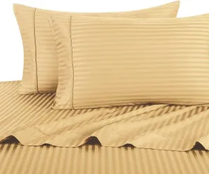 Royal Tradition Damask Striped 600 Thread Count, 100 Percent Cotton Twin Extra Long XL 3PC Bed Sheets Set, Gold, Deep Pockets