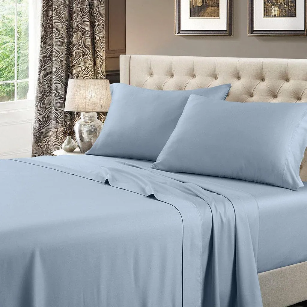 Royal Tradition Made in USA- Low Profile Sheet Set (6-10 Inches) Pure Cotton 608 Thread Count, Queen Size Bed Sheets, Solid Blue