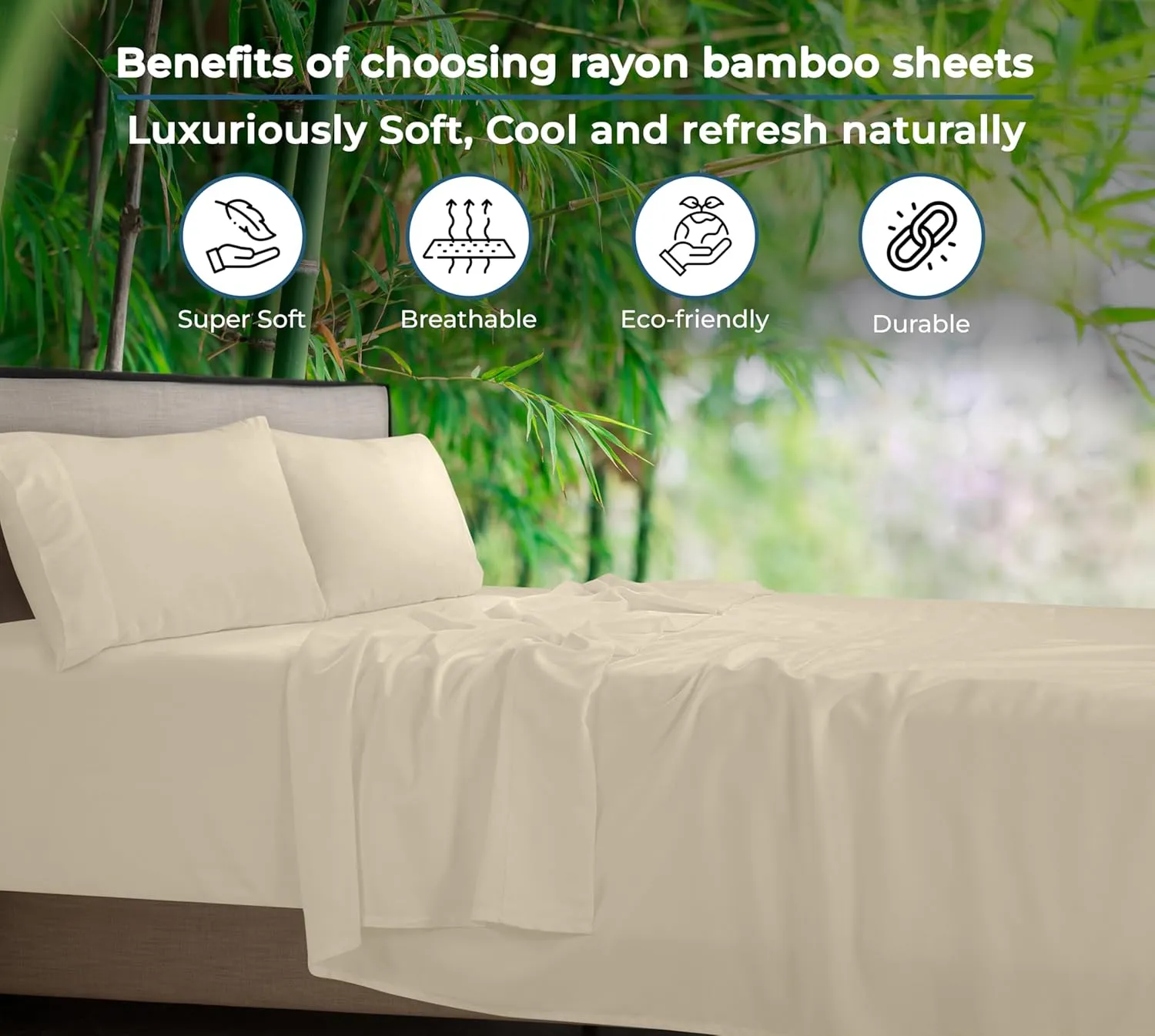 ROYALE LINENS Bamboo Viscose King Sheet Set - Cooling Bed Sheet Set - 1 Fitted, 1 Flat & 2 Pillowcase - Fits Up to 16" - Organic Viscose Derived from Bamboo - Bedding Sheet & Pillowcase (King, Sand)