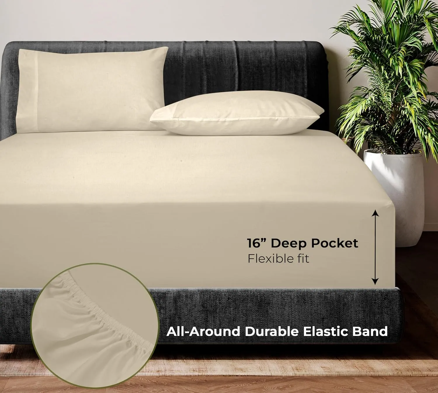 ROYALE LINENS Bamboo Viscose King Sheet Set - Cooling Bed Sheet Set - 1 Fitted, 1 Flat & 2 Pillowcase - Fits Up to 16" - Organic Viscose Derived from Bamboo - Bedding Sheet & Pillowcase (King, Sand)