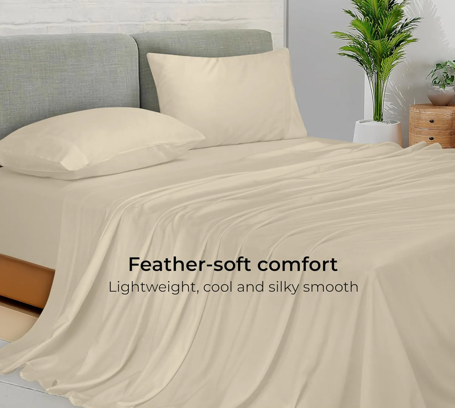 ROYALE LINENS Bamboo Viscose King Sheet Set - Cooling Bed Sheet Set - 1 Fitted, 1 Flat & 2 Pillowcase - Fits Up to 16" - Organic Viscose Derived from Bamboo - Bedding Sheet & Pillowcase (King, Sand)