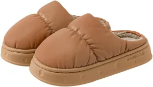 Rungion Furry House Slippers for Women Men Warm Soft Indoor Slippers Waterproof Puffer Slides Winter Outdoor