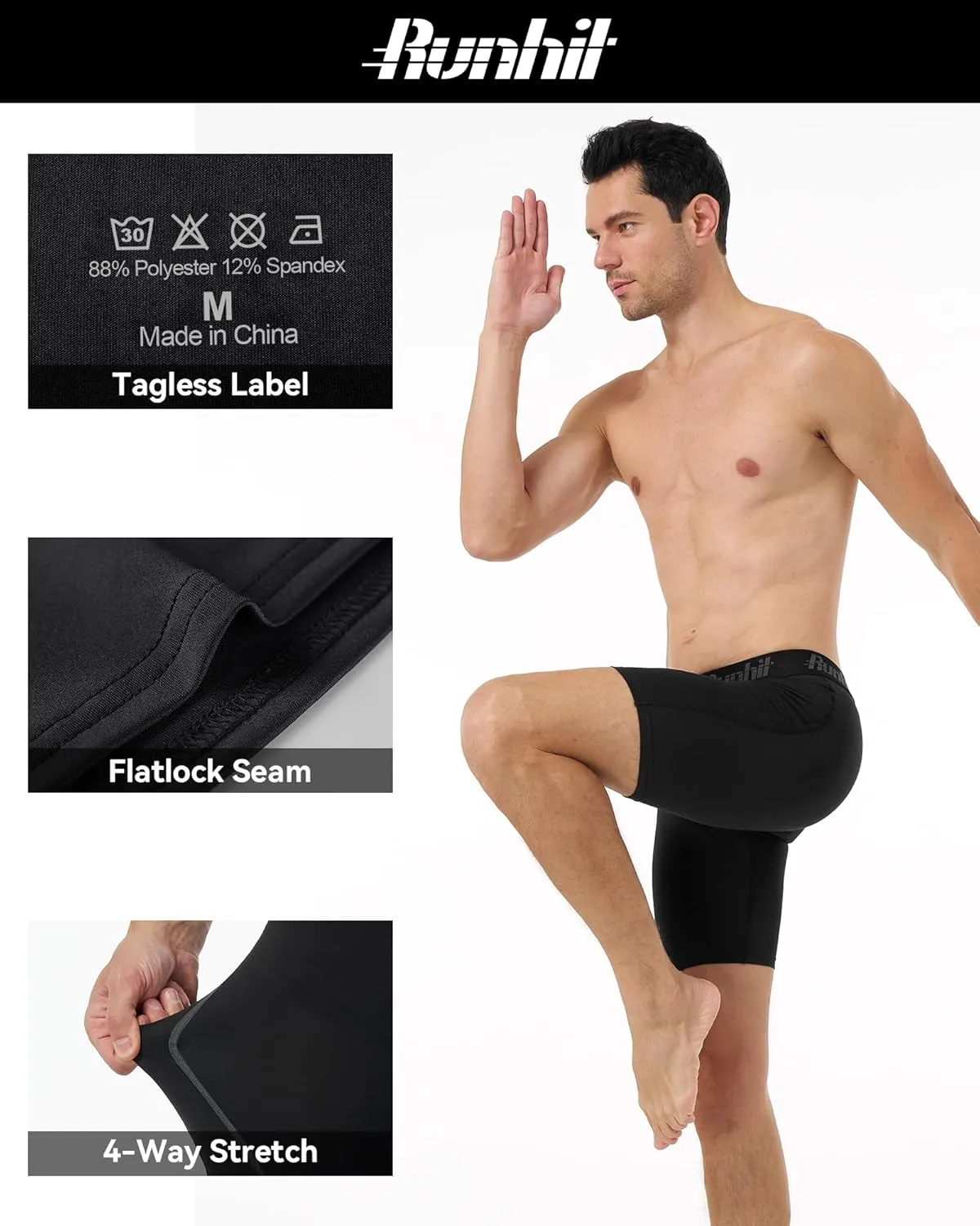 Runhit Mens Compression Shorts Athletic Running Spandex Shorts Sports Workout Performance Base Layer Underwear