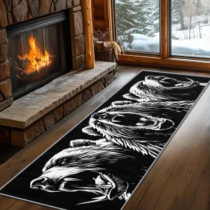 Rustic Cabin Lodge Bear Rug Runner, Bear Runner Rug, 2x6ft, Black and White Grizzly Bear Runners for Hallways, Man Cave Cabin Animal Runner Rug Non Slip Soft - Bear Home Decor