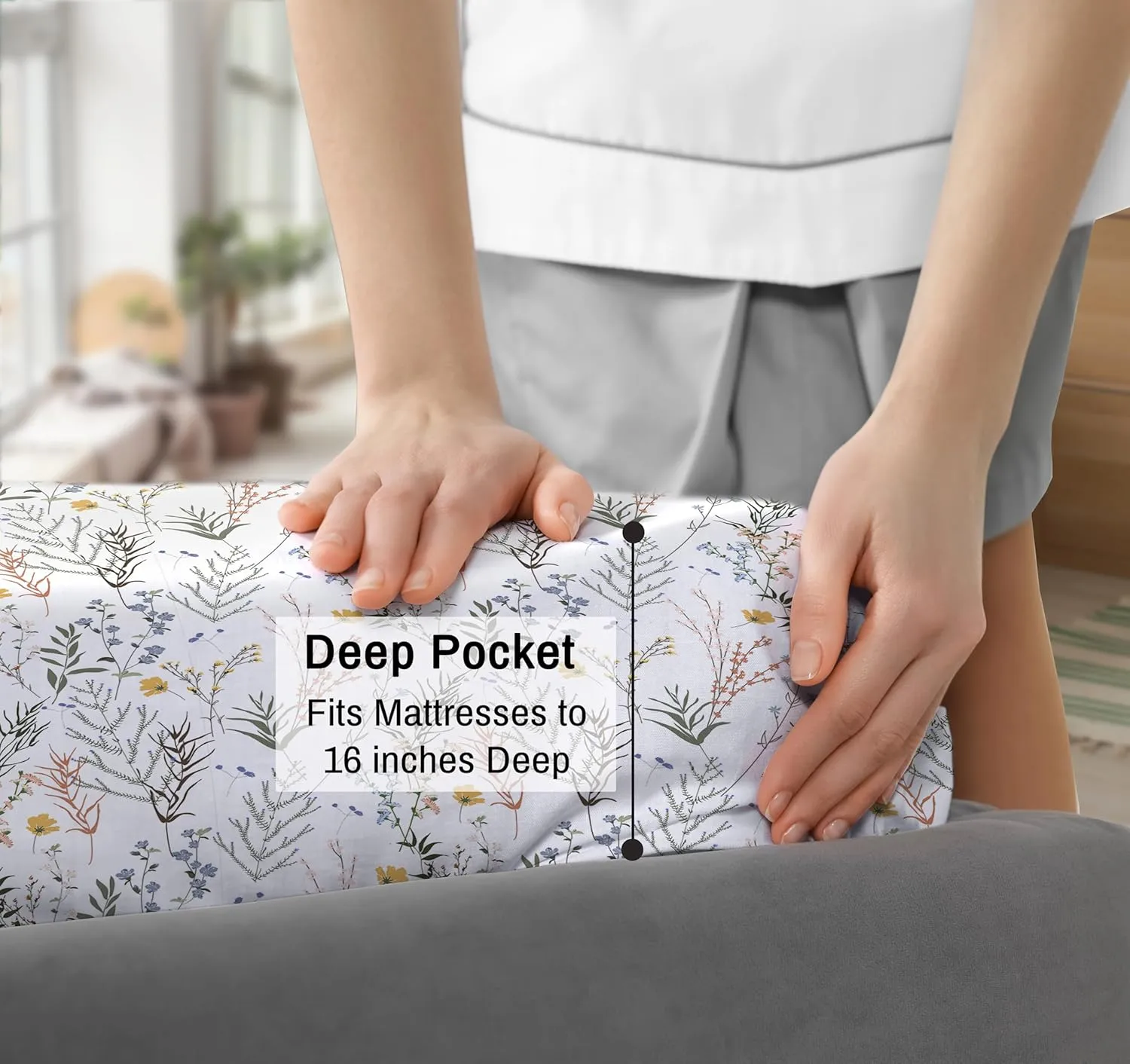 RUVANTI 100% Cotton King Size Sheets Set, 4 Pieces, Soft & Breathable Percale Weave Bedding, Deep Pocket 16", Hotel Standard, Crisp Cool Feel, Durable, Perfect Floral Bed Sheet, Aroma