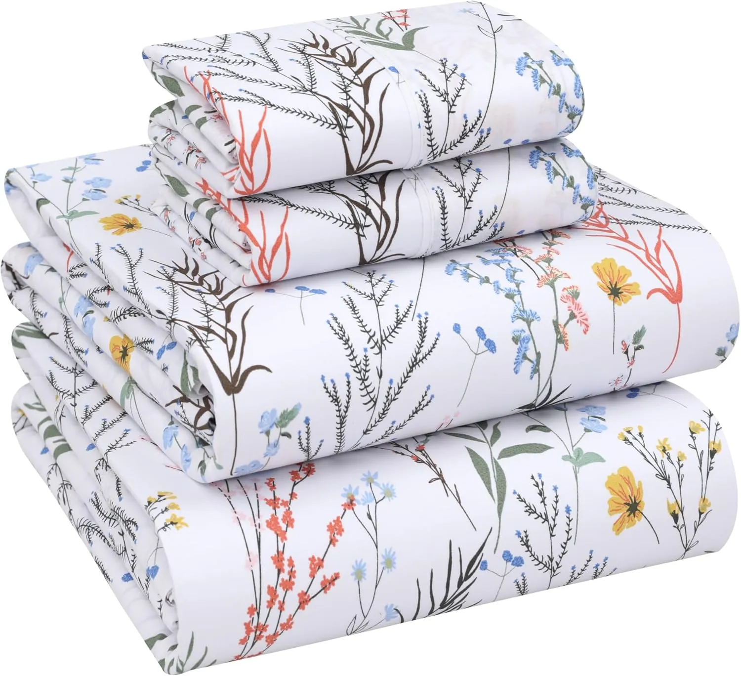 RUVANTI 100% Cotton King Size Sheets Set, 4 Pieces, Soft & Breathable Percale Weave Bedding, Deep Pocket 16", Hotel Standard, Crisp Cool Feel, Durable, Perfect Floral Bed Sheet, Aroma