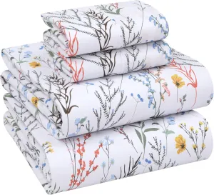 RUVANTI 100% Cotton King Size Sheets Set, 4 Pieces, Soft & Breathable Percale Weave Bedding, Deep Pocket 16", Hotel Standard, Crisp Cool Feel, Durable, Perfect Floral Bed Sheet, Aroma