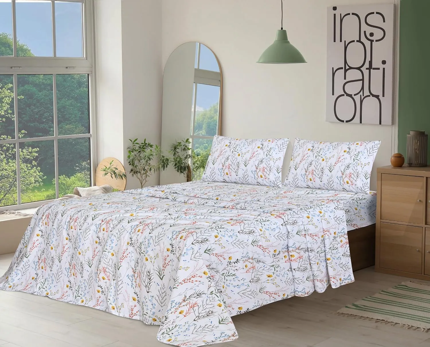 RUVANTI 100% Cotton King Size Sheets Set, 4 Pieces, Soft & Breathable Percale Weave Bedding, Deep Pocket 16", Hotel Standard, Crisp Cool Feel, Durable, Perfect Floral Bed Sheet, Aroma
