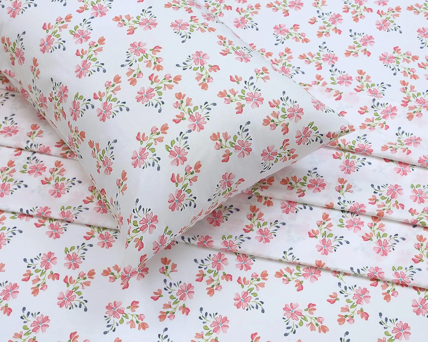 RUVANTI 100% Cotton Sheets Queen Size Set, 4 Pieces, Soft & Breathable Percale Weave Bedding, Deep Pocket 16", Hotel Standard, Crisp Cool Feeling, Durable, Perfect Floral Bed Sheet, Bloomex