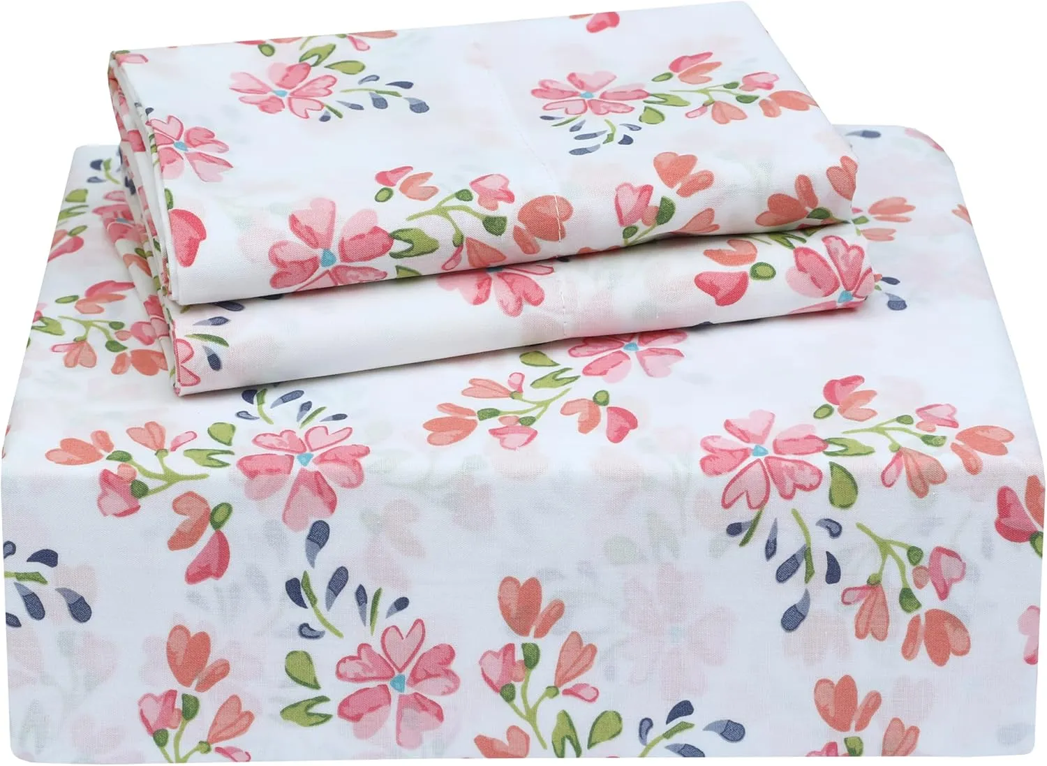RUVANTI 100% Cotton Sheets Queen Size Set, 4 Pieces, Soft & Breathable Percale Weave Bedding, Deep Pocket 16", Hotel Standard, Crisp Cool Feeling, Durable, Perfect Floral Bed Sheet, Bloomex