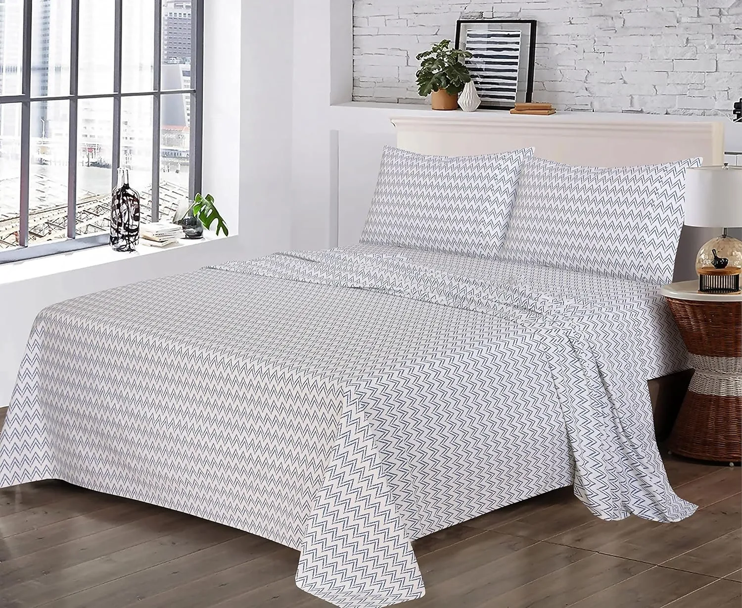 RUVANTI 100% Cotton Sheets Queen Size Set, 4 Pieces, Soft & Breathable Percale Weave Bedding, Deep Pocket 16", Hotel Standard, Crisp Cool Feeling, Durable, Perfect Floral Bed Sheet, Chevron