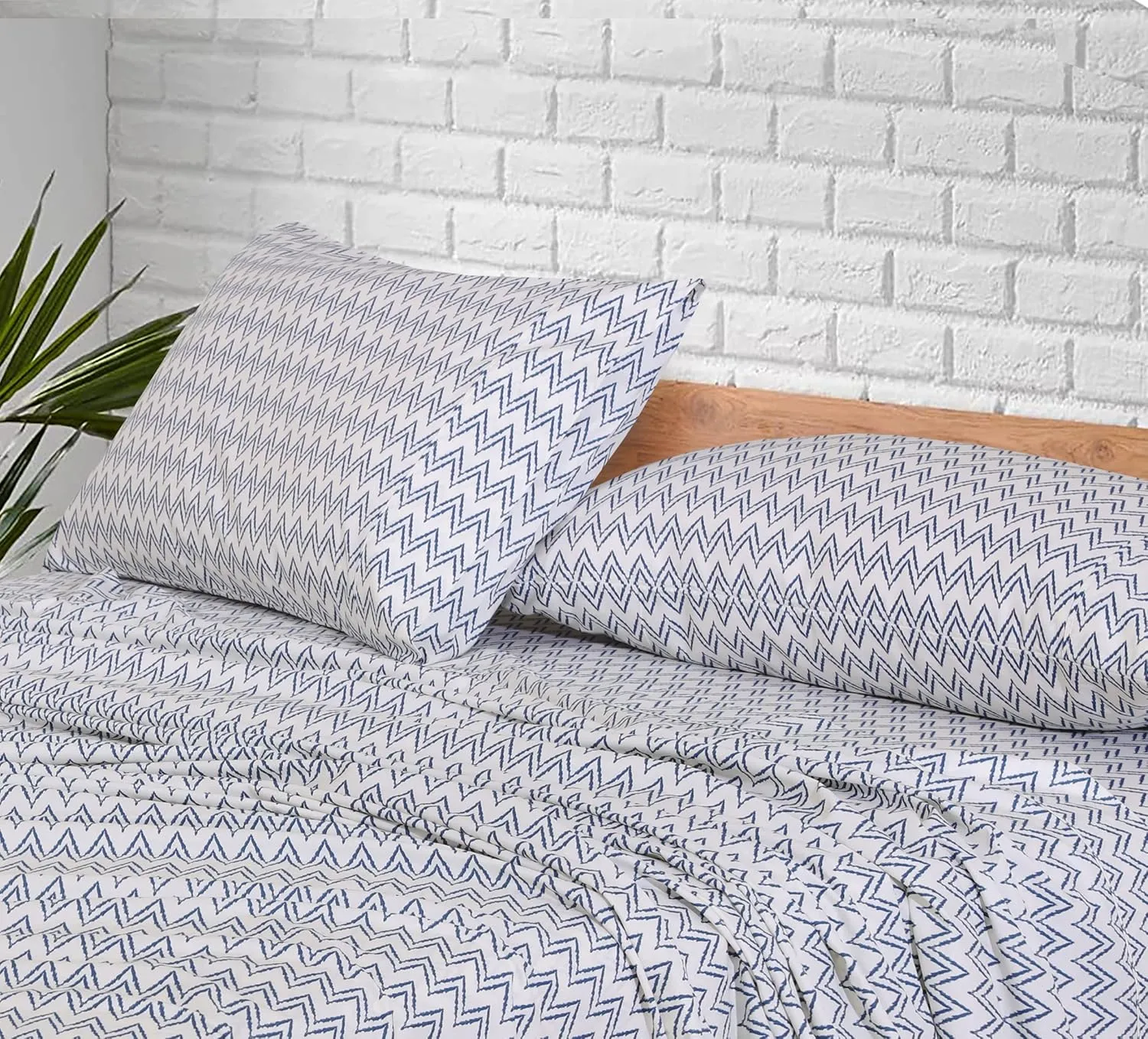 RUVANTI 100% Cotton Sheets Queen Size Set, 4 Pieces, Soft & Breathable Percale Weave Bedding, Deep Pocket 16", Hotel Standard, Crisp Cool Feeling, Durable, Perfect Floral Bed Sheet, Chevron