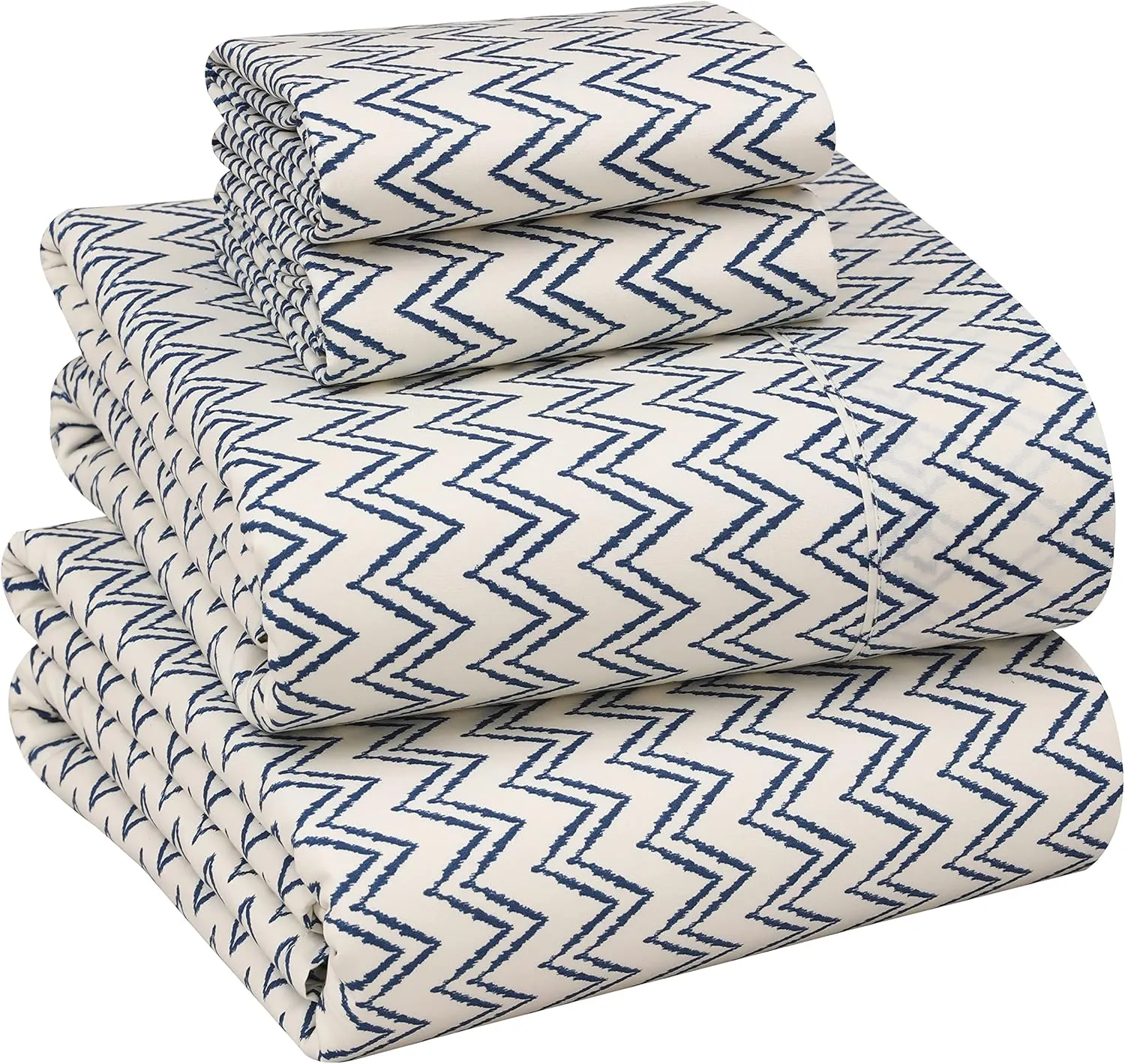 RUVANTI 100% Cotton Sheets Queen Size Set, 4 Pieces, Soft & Breathable Percale Weave Bedding, Deep Pocket 16", Hotel Standard, Crisp Cool Feeling, Durable, Perfect Floral Bed Sheet, Chevron