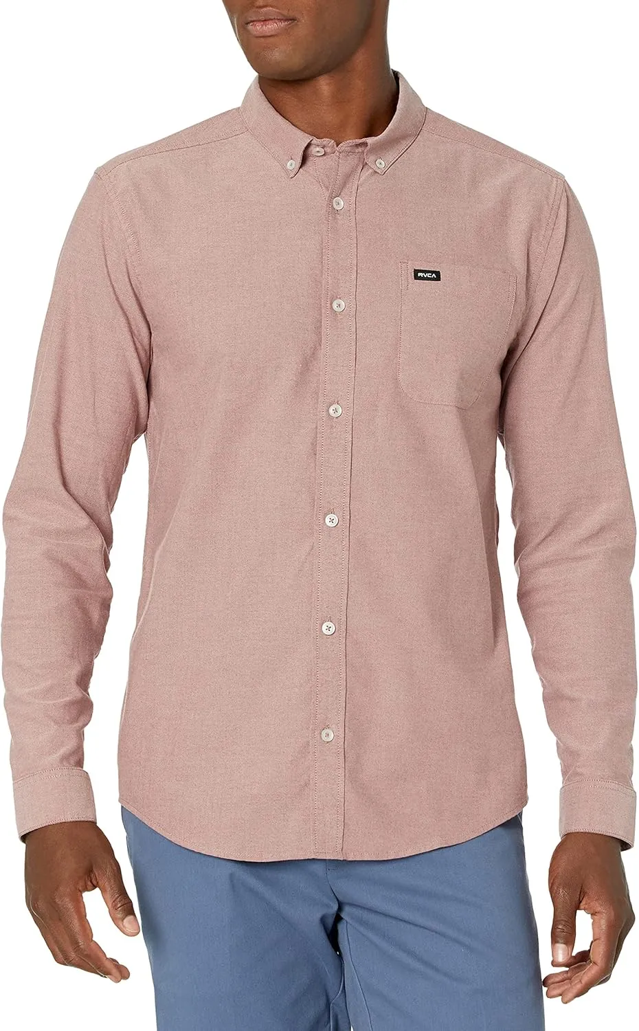 RVCA Men's Slim Fit Long Sleeve Oxford Stretch Woven Button Up Shirt