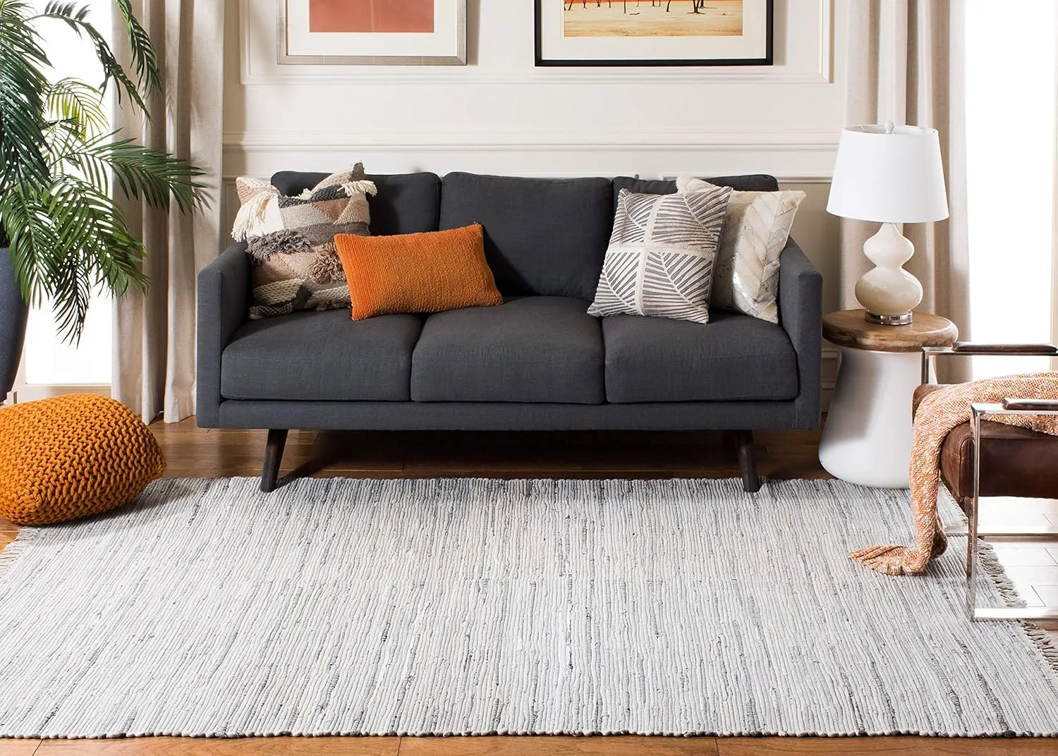 SAFAVIEH Rag Rug Collection Area Rug - 5' x 8', Grey, Handmade Boho Stripe Cotton, Ideal for High Traffic Areas in Living Room, Bedroom (RAR121A)